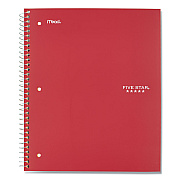 Five Star Wirebound Notebook with Eight Pockets, 5-Subject, Wide/Legal Rule, Randomly Assorted Cover Color, (200) 10.5 x 8 Sheets (MEA51016)