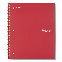 Five Star Wirebound Notebook with Eight Pockets, 5-Subject, Wide/Legal Rule, Randomly Assorted Cover Color, (200) 10.5 x 8 Sheets (MEA51016)