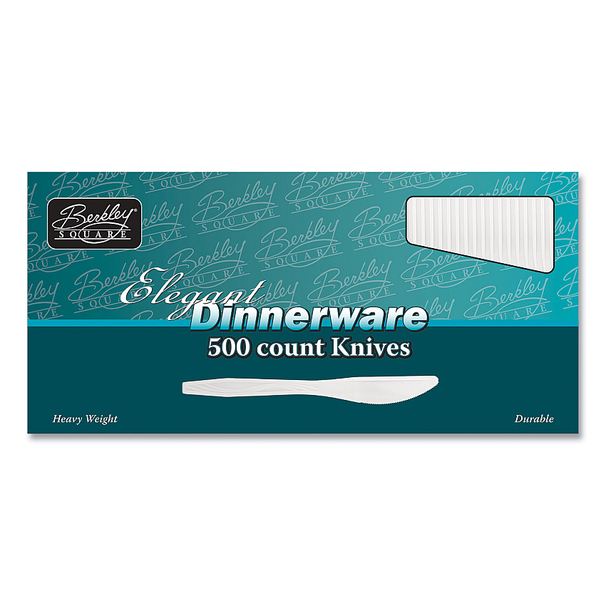 Berkley Square Elegant Dinnerware Heavyweight Cutlery, Polystyrene, Knife, White, 500/Box (BSQ1071010)