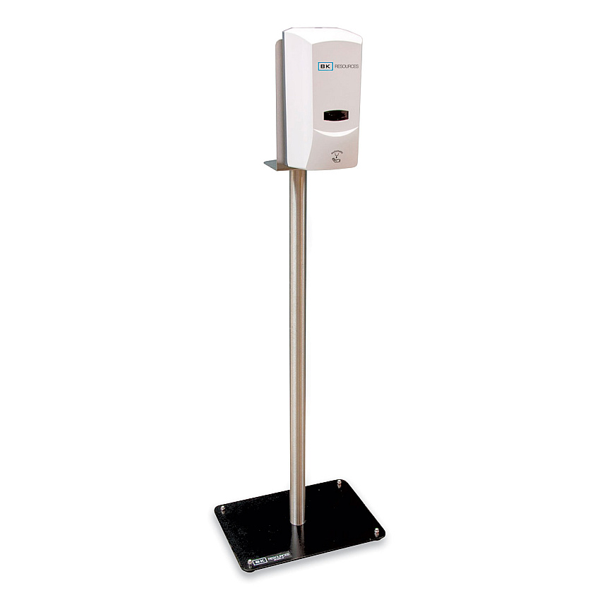 BK Resources Hand Sanitizer Stand with Hands Free Dispenser, 1,000 mL, 12 x 16 x 51, Silver/White/Black (BKEBKSSPC10D)