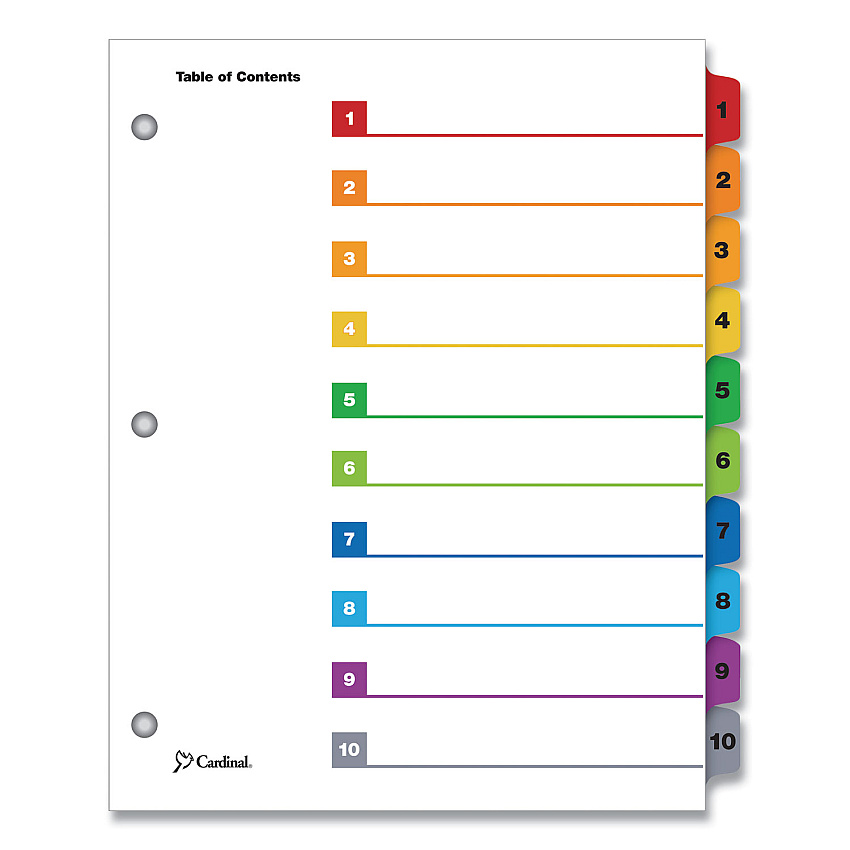 Cardinal OneStep Printable Table of Contents and Dividers, 10-Tab, 1 to 10, 11 x 8.5, White, Assorted Tabs, 1 Set (CRD61018)