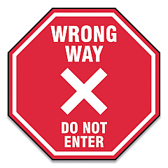Accuform Slip-Gard Social Distance Floor Signs, 12 x 12, "Wrong Way Do Not Enter", Red, 25/Pack (GN1MFS465ESP)