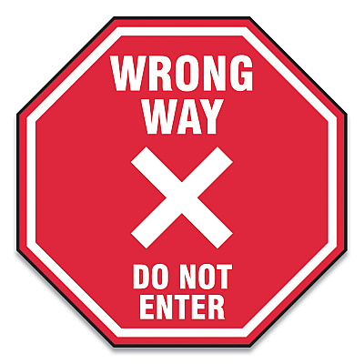 Accuform Slip-Gard Social Distance Floor Signs, 12 x 12, "Wrong Way Do Not Enter", Red, 25/Pack (GN1MFS465ESP)