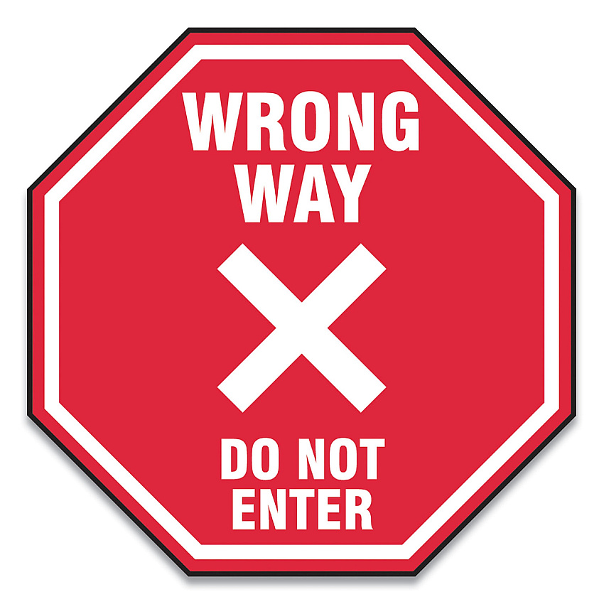 Accuform Slip-Gard Social Distance Floor Signs, 12 x 12, "Wrong Way Do Not Enter", Red, 25/Pack (GN1MFS465ESP)