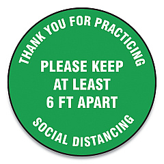 Accuform Slip-Gard Floor Signs, 12" Circle, "Thank You For Practicing Social Distancing Please Keep At Least 6 ft Apart", Green, 25/PK (GN1MFS424ESP)
