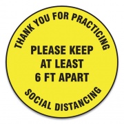 Accuform Slip-Gard Floor Signs, 12" Circle,"Thank You For Practicing Social Distancing Please Keep At Least 6 ft Apart", Yellow, 25/PK (MFS426ESP)