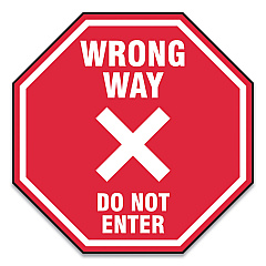 Accuform Slip-Gard Social Distance Floor Signs, 17 x 17, "Wrong Way Do Not Enter", Red, 25/Pack (GN1MFS467ESP)