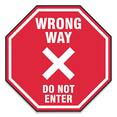 Accuform Slip-Gard Social Distance Floor Signs, 17 x 17, "Wrong Way Do Not Enter", Red, 25/Pack (GN1MFS467ESP)