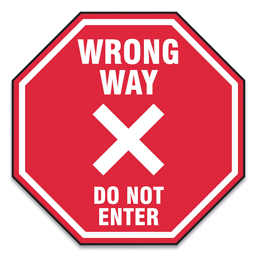Accuform Slip-Gard Social Distance Floor Signs, 17 x 17, "Wrong Way Do Not Enter", Red, 25/Pack (GN1MFS467ESP)