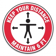 Accuform Slip-Gard Social Distance Floor Signs, 17" Circle, "Keep Your Distance Maintain 6 ft", Human/Arrows, Red/White, 25/Pack (MFS347ESP)