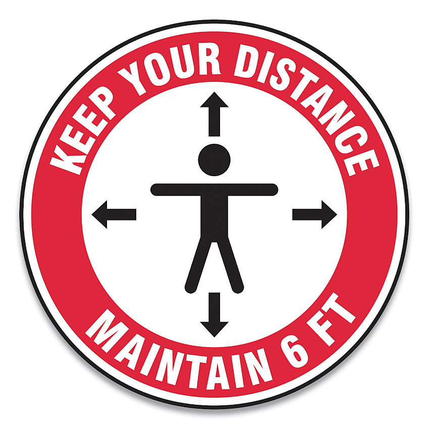 Accuform Slip-Gard Social Distance Floor Signs, 17" Circle, "Keep Your Distance Maintain 6 ft", Human/Arrows, Red/White, 25/Pack (GN1MFS347ESP)