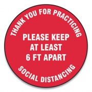Accuform Slip-Gard Floor Signs, 12" Circle, "Thank You For Practicing Social Distancing Please Keep At Least 6 ft Apart", Red, 25/Pack (MFS422ESP)