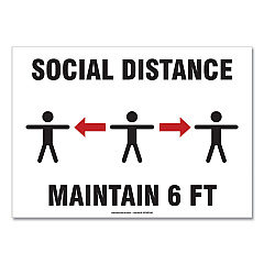 Accuform Social Distance Signs, Wall, 14 x 10, "Social Distance Maintain 6 ft", 3 Humans/Arrows, White, 10/Pack (GN1MGNF546VPESP)
