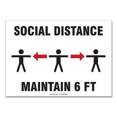 Accuform Social Distance Signs, Wall, 14 x 10, "Social Distance Maintain 6 ft", 3 Humans/Arrows, White, 10/Pack (GN1MGNF546VPESP)