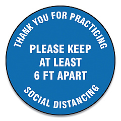 Accuform Slip-Gard Floor Signs, 12" Circle, "Thank You For Practicing Social Distancing Please Keep At Least 6 ft Apart", Blue, 25/PK (GN1MFS420ESP)