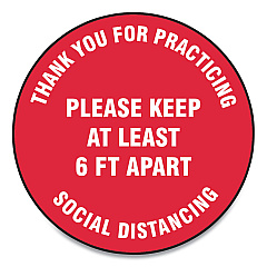 Accuform Slip-Gard Floor Signs, 17" Circle, "Thank You For Practicing Social Distancing Please Keep At Least 6 ft Apart", Red, 25/Pack (GN1MFS423ESP)