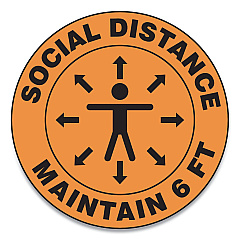 Accuform Slip-Gard Social Distance Floor Signs, 17" Circle, "Social Distance Maintain 6 ft", Human/Arrows, Orange, 25/Pack (GN1MFS382ESP)