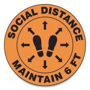 Accuform Slip-Gard Social Distance Floor Signs, 12" Circle, "Social Distance Maintain 6 ft", Footprint, Orange, 25/Pack (MFS384ESP)