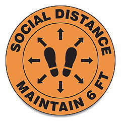Accuform Slip-Gard Social Distance Floor Signs, 12" Circle, "Social Distance Maintain 6 ft", Footprint, Orange, 25/Pack (GN1MFS384ESP)