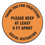 Accuform Slip-Gard Floor Signs, 17" Circle,"Thank You For Practicing Social Distancing Please Keep At Least 6 ft Apart", Orange, 25/PK (MFS429ESP)