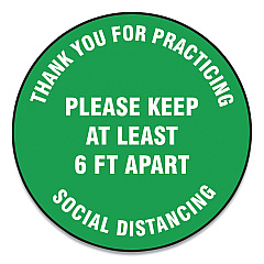 Accuform Slip-Gard Floor Signs, 17" Circle, "Thank You For Practicing Social Distancing Please Keep At Least 6 ft Apart", Green, 25/PK (GN1MFS425ESP)