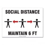 Accuform Social Distance Signs, Wall, 10 x 7, "Social Distance Maintain 6 ft", 3 Humans/Arrows, White, 10/Pack (MGNF544VPESP)