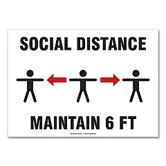 Accuform Social Distance Signs, Wall, 10 x 7, "Social Distance Maintain 6 ft", 3 Humans/Arrows, White, 10/Pack (GN1MGNF544VPESP)