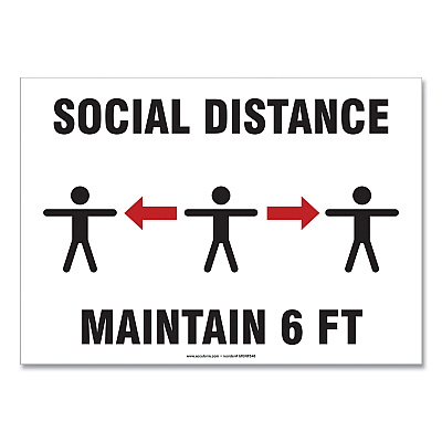 Accuform Social Distance Signs, Wall, 10 x 7, "Social Distance Maintain 6 ft", 3 Humans/Arrows, White, 10/Pack (GN1MGNF544VPESP)