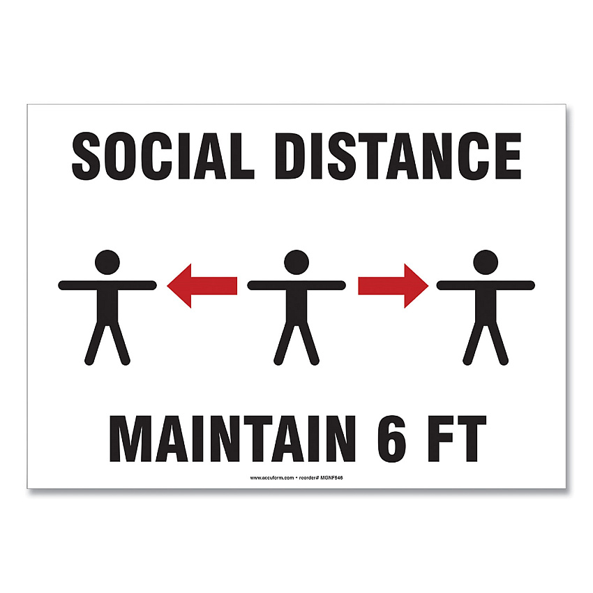 Accuform Social Distance Signs, Wall, 10 x 7, "Social Distance Maintain 6 ft", 3 Humans/Arrows, White, 10/Pack (GN1MGNF544VPESP)