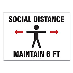 Accuform Social Distance Signs, Wall, 14 x 10, "Social Distance Maintain 6 ft", Human/Arrows, White, 10/Pack (GN1MGNF542VPESP)