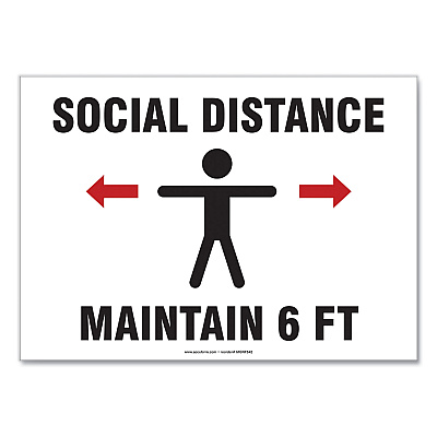 Accuform Social Distance Signs, Wall, 14 x 10, "Social Distance Maintain 6 ft", Human/Arrows, White, 10/Pack (GN1MGNF542VPESP)