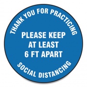 Accuform Slip-Gard Floor Signs, 17" Circle, "Thank You For Practicing Social Distancing Please Keep At Least 6 ft Apart", Blue, 25/PK (MFS421ESP)