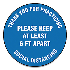Accuform Slip-Gard Floor Signs, 17" Circle, "Thank You For Practicing Social Distancing Please Keep At Least 6 ft Apart", Blue, 25/PK (GN1MFS421ESP)