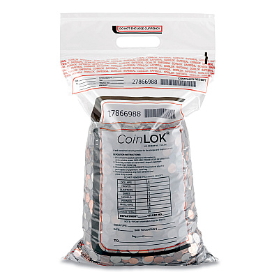 CoinLOK Coin Bag, Plastic 12.5 x 25, Clear, 50/Pack (CNK585100)