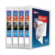 Avery Heavy-Duty Non Stick View Binder with DuraHinge and Slant Rings, 3 Rings, 1" Capacity, 11 x 8.5, White, 4/Pack (79780)