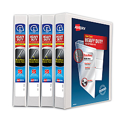 Avery Heavy-Duty Non Stick View Binder with DuraHinge and Slant Rings, 3 Rings, 1" Capacity, 11 x 8.5, White, 4/Pack (AVE79780)