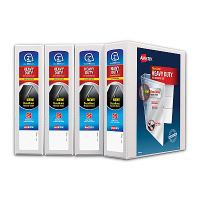 Avery Heavy-Duty Non Stick View Binder with DuraHinge and Slant Rings, 3 Rings, 2" Capacity, 11 x 8.5, White, 4/Pack (AVE79790)