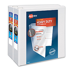 Avery Heavy-Duty Non Stick View Binder with DuraHinge and Slant Rings, 3 Rings, 4" Capacity, 11 x 8.5, White, 2/Pack (AVE79875)