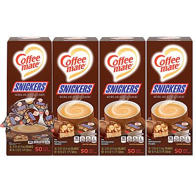 Coffee-mate Liquid Coffee Creamer, Snickers, 0.38 oz Mini Cups, 200 Cups/Carton (NES61425CT)