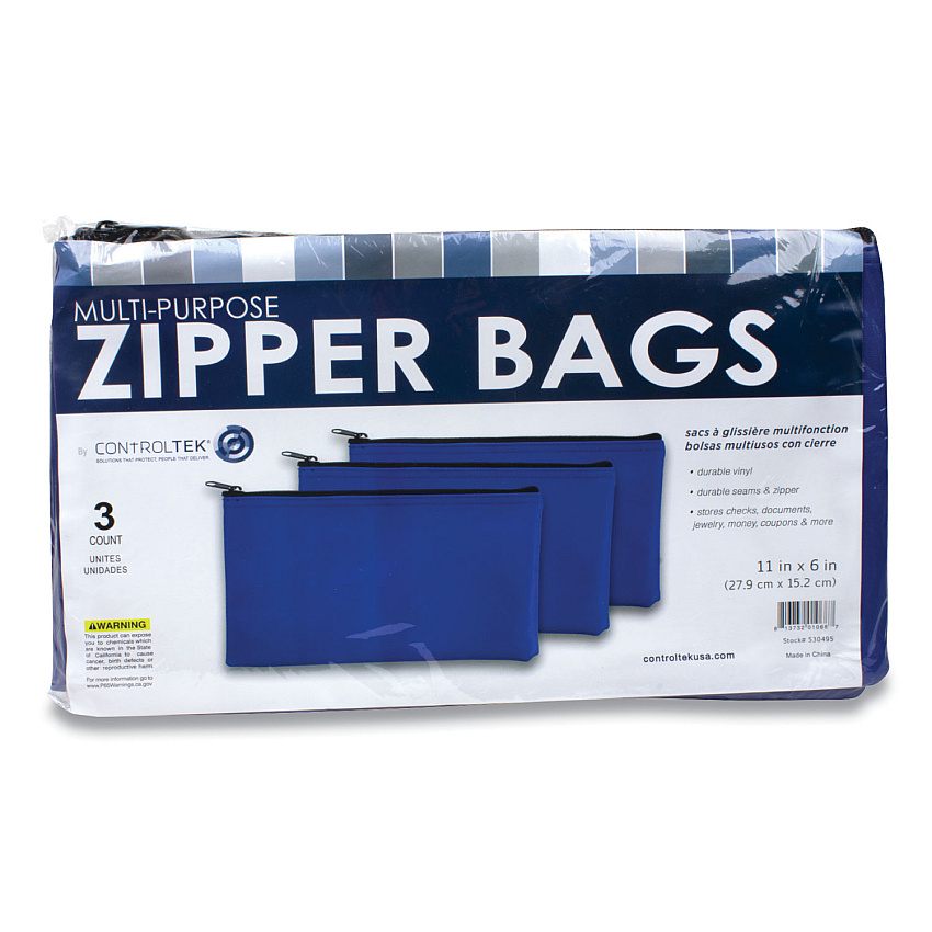 CONTROLTEK Fabric Deposit Bag, Vinyl, 5.5 x 11, Blue, 3/Pack (CNK530495)