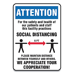 Accuform Social Distance Signs, Wall, 7 x 10, Patients and Staff Social Distancing, Humans/Arrows, Blue/White, 10/Pack (GN1MGNG903VPESP)