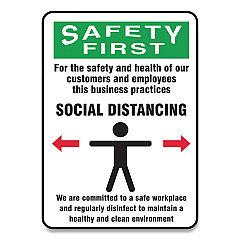 Accuform Social Distance Signs, Wall, 7 x 10, Customers and Employees Distancing Clean Environment, Humans/Arrows, Green/White, 10/PK (GN1MGNG909VPESP)
