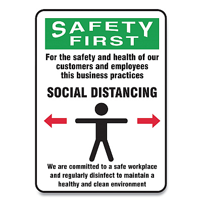 Accuform Social Distance Signs, Wall, 7 x 10, Customers and Employees Distancing Clean Environment, Humans/Arrows, Green/White, 10/PK (GN1MGNG909VPESP)