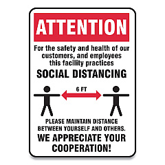 Accuform Social Distance Signs, Wall, 7 x 10, Customers and Employees Distancing, Humans/Arrows, Red/White, 10/Pack (GN1MGNG901VPESP)