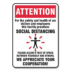 Accuform Social Distance Signs, Wall, 7 x 10, Visitors and Employees Distancing, Humans/Arrows, Red/White, 10/Pack (GN1MGNG902VPESP)