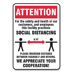 Accuform Social Distance Signs, Wall, 10 x 14, Customers and Employees Distancing, Humans/Arrows, Red/White, 10/Pack (GN1MGNG905VPESP)