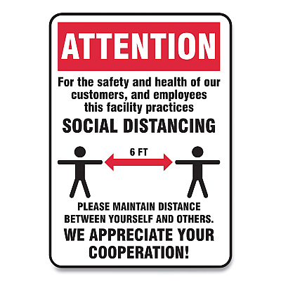 Accuform Social Distance Signs, Wall, 10 x 14, Customers and Employees Distancing, Humans/Arrows, Red/White, 10/Pack (GN1MGNG905VPESP)