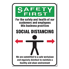 Accuform Social Distance Signs, Wall, 10 x 14, Customers and Employees Distancing Clean Environment, Humans/Arrows, Green/White, 10/PK (GN1MGNG908VPESP)