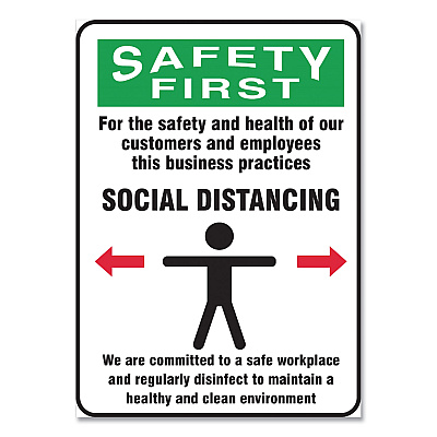 Accuform Social Distance Signs, Wall, 10 x 14, Customers and Employees Distancing Clean Environment, Humans/Arrows, Green/White, 10/PK (GN1MGNG908VPESP)