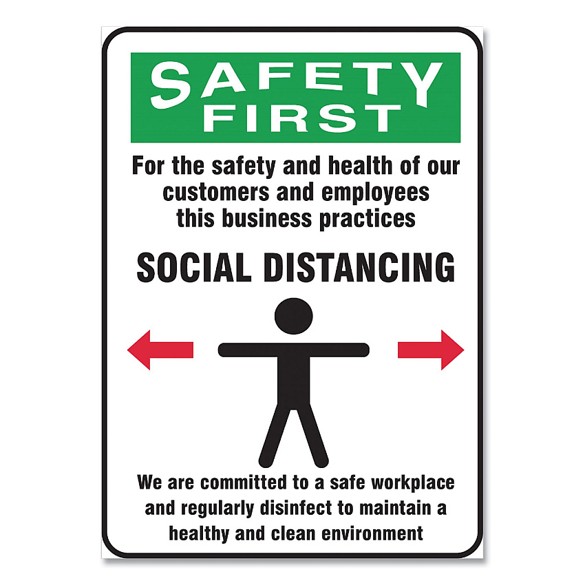 Accuform Social Distance Signs, Wall, 10 x 14, Customers and Employees Distancing Clean Environment, Humans/Arrows, Green/White, 10/PK (GN1MGNG908VPESP)